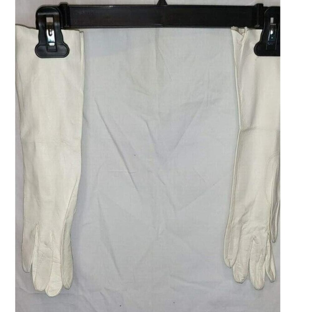 Women’s Long White Vintage Leather Dress Gloves Size Small Elegant Formal